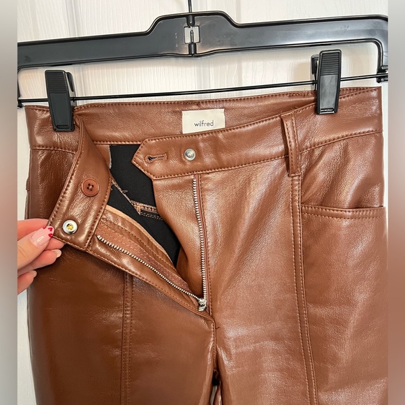 Aritzia Wilfred Rebel Vegan Leather Pants Cognac Brown 00 - Picture 6 of 8